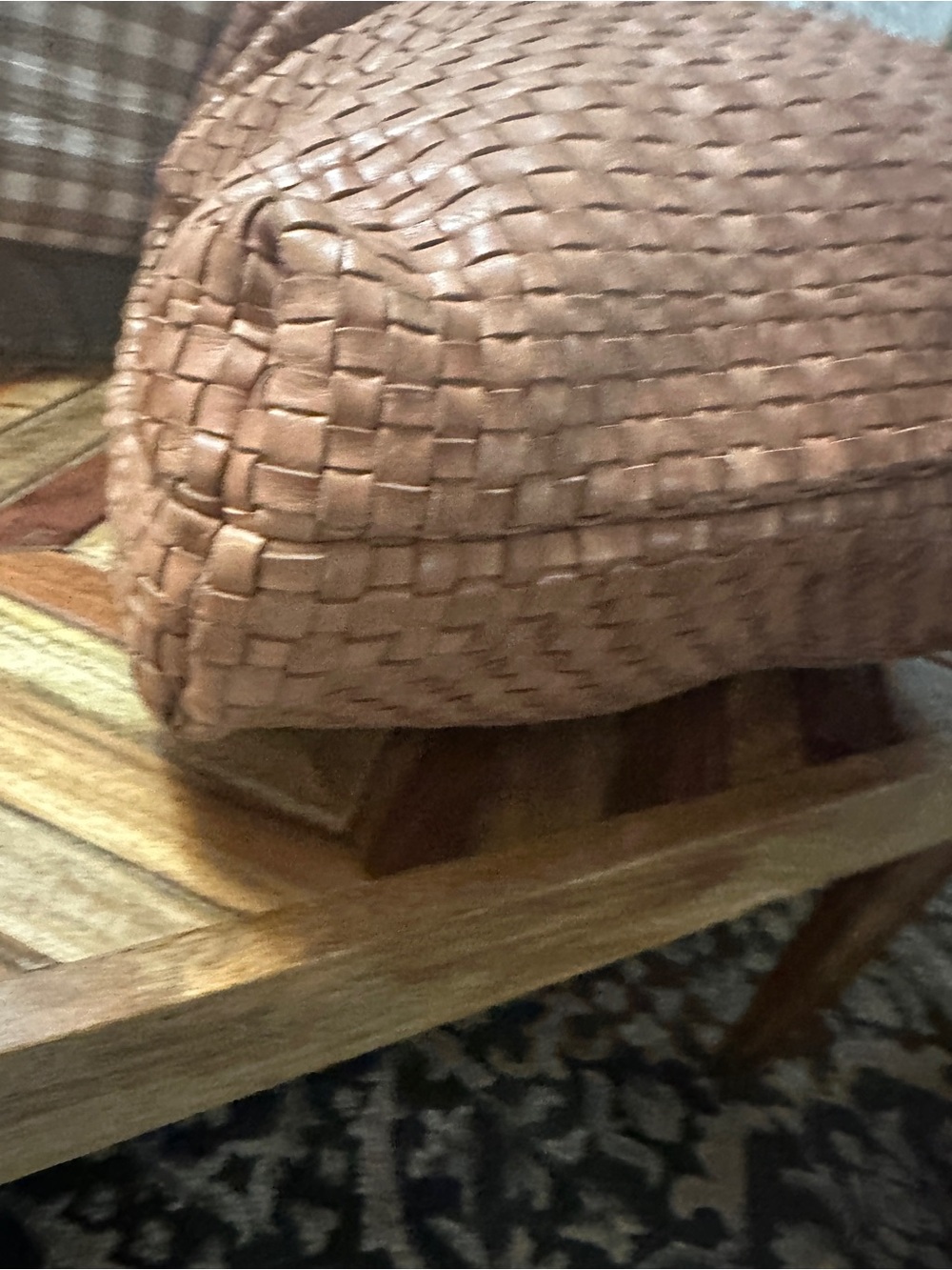 Woven Shoulder Hobo Bag in Tan Genuine Leather - Picture 4 of 6